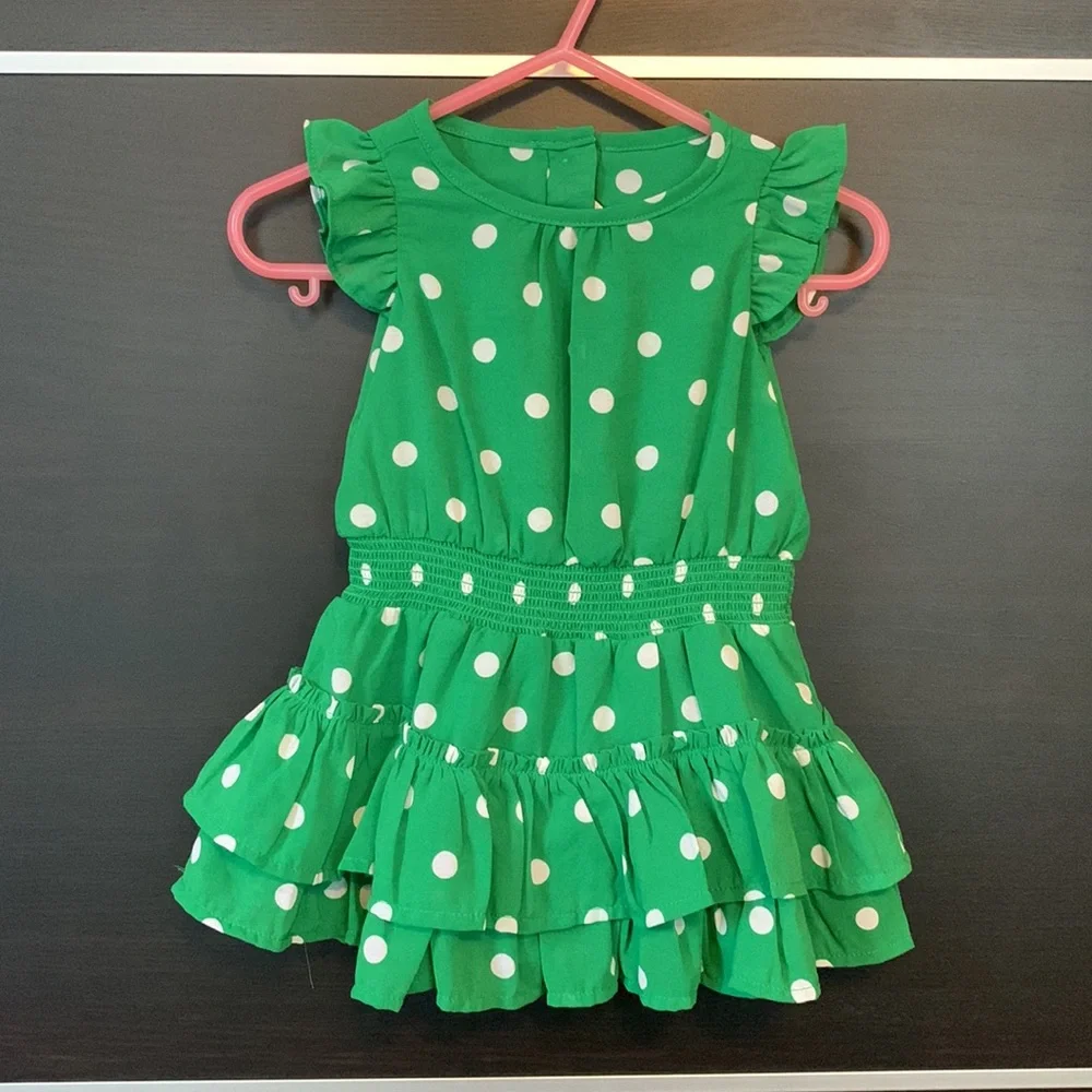NWOT - Janie and Jack Green Chiffon Dotted Dress & Bloomer Set